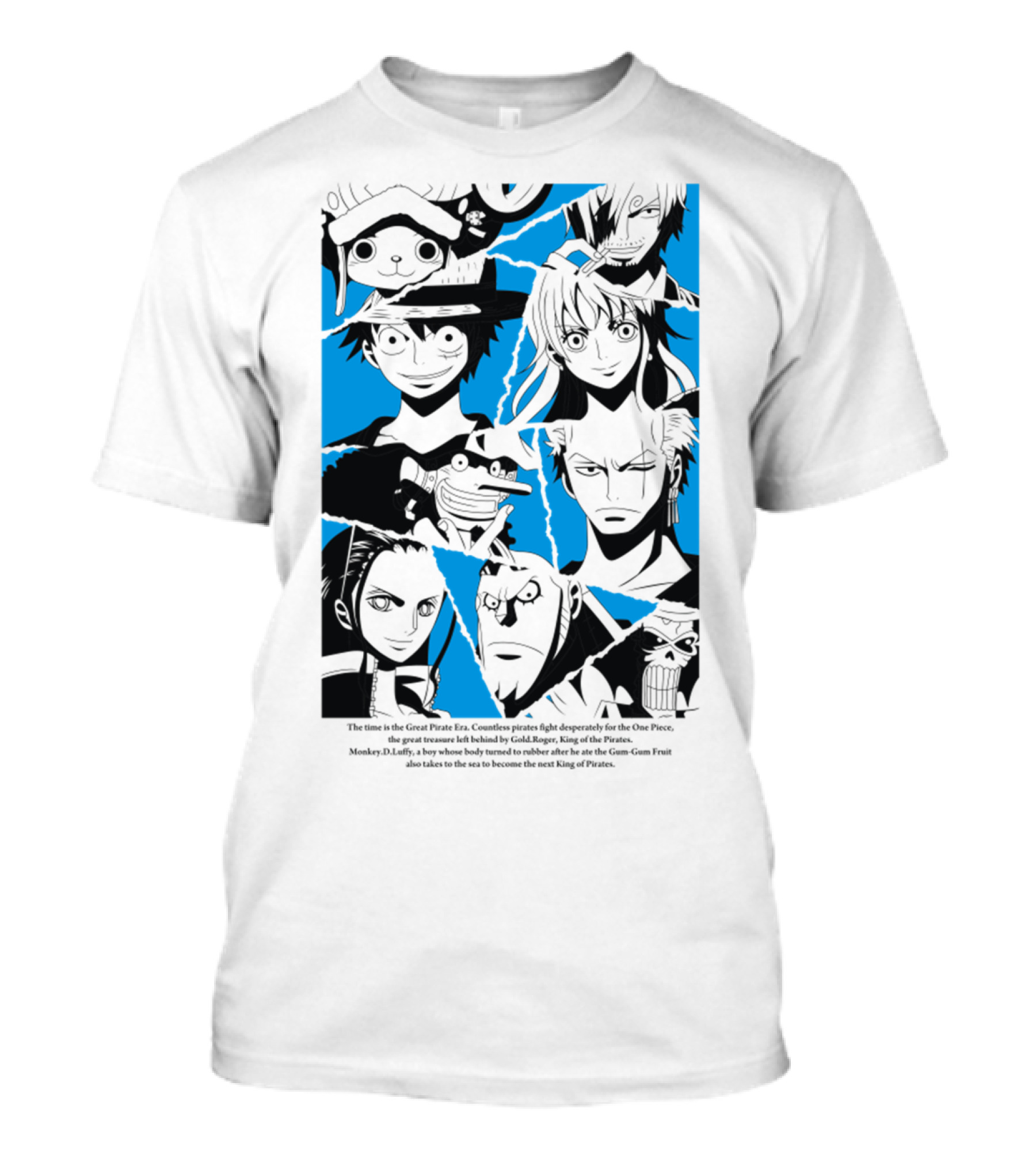 One Piece Straw Hat Pirates Blue Silhouette Montage T-Shirt