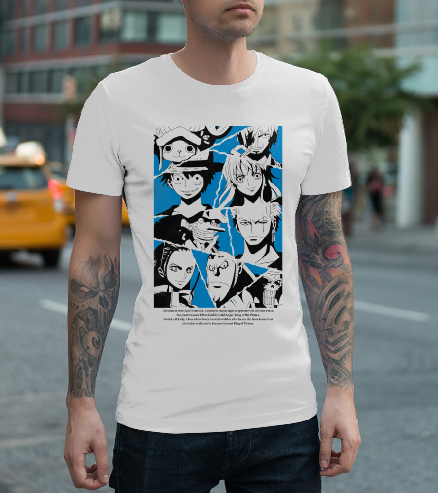 One Piece Straw Hat Pirates Blue Silhouette Montage T-Shirt