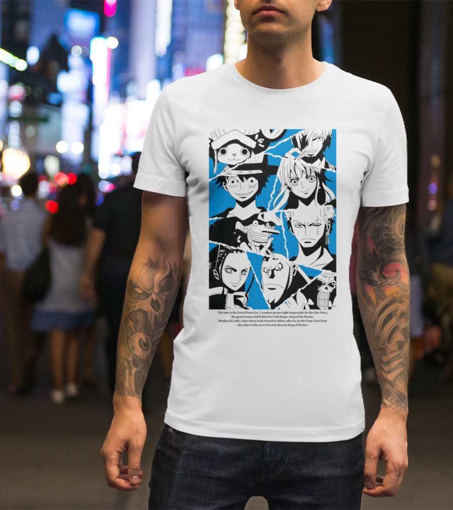 One Piece Straw Hat Pirates Blue Silhouette Montage T-Shirt