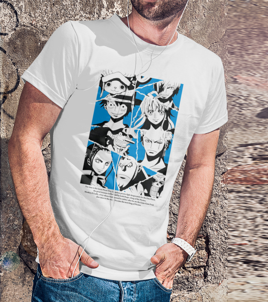 One Piece Straw Hat Pirates Blue Silhouette Montage T-Shirt