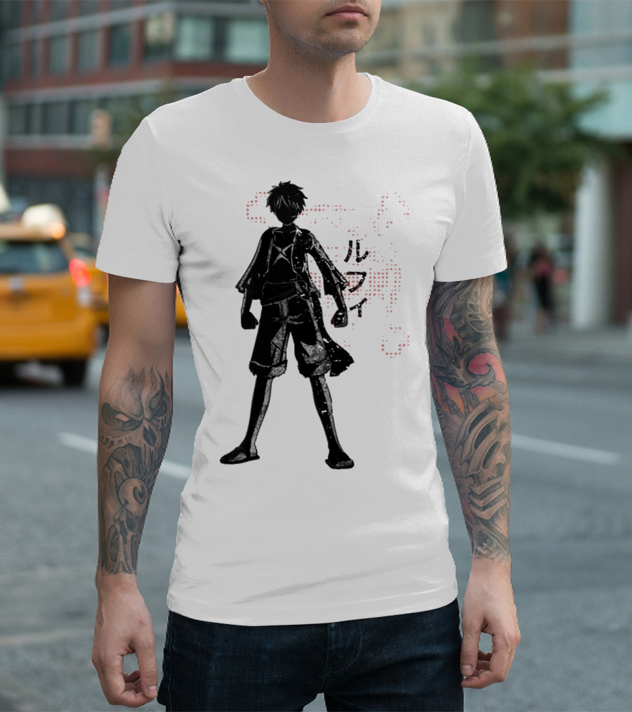 Crimson Luffy Anime Silhouette Kanji T-Shirt
