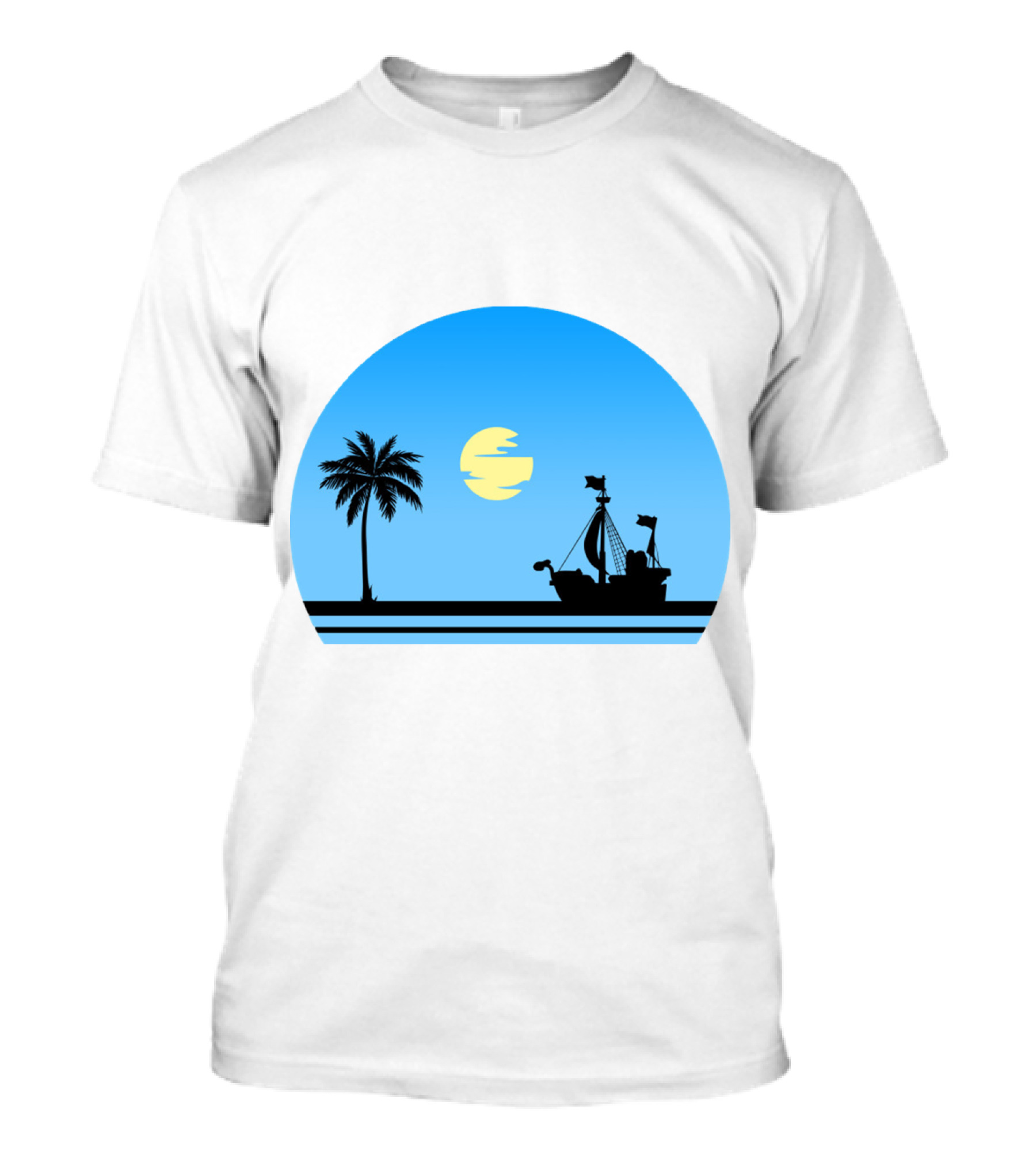 Going Merry Ship Silhouette Sunrise With Palm Tree And Sun T-Shirt