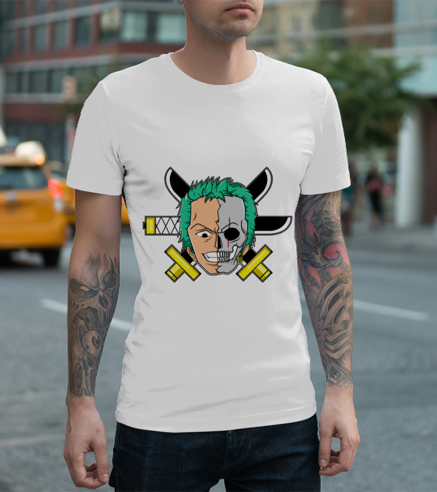 Roronoa Zoro Half Skull Crossed Swords Anime Character T-Shirt
