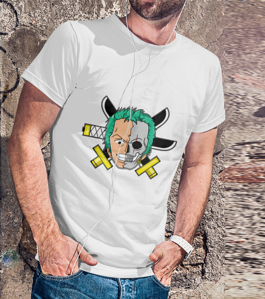 Roronoa Zoro Half Skull Crossed Swords Anime Character T-Shirt