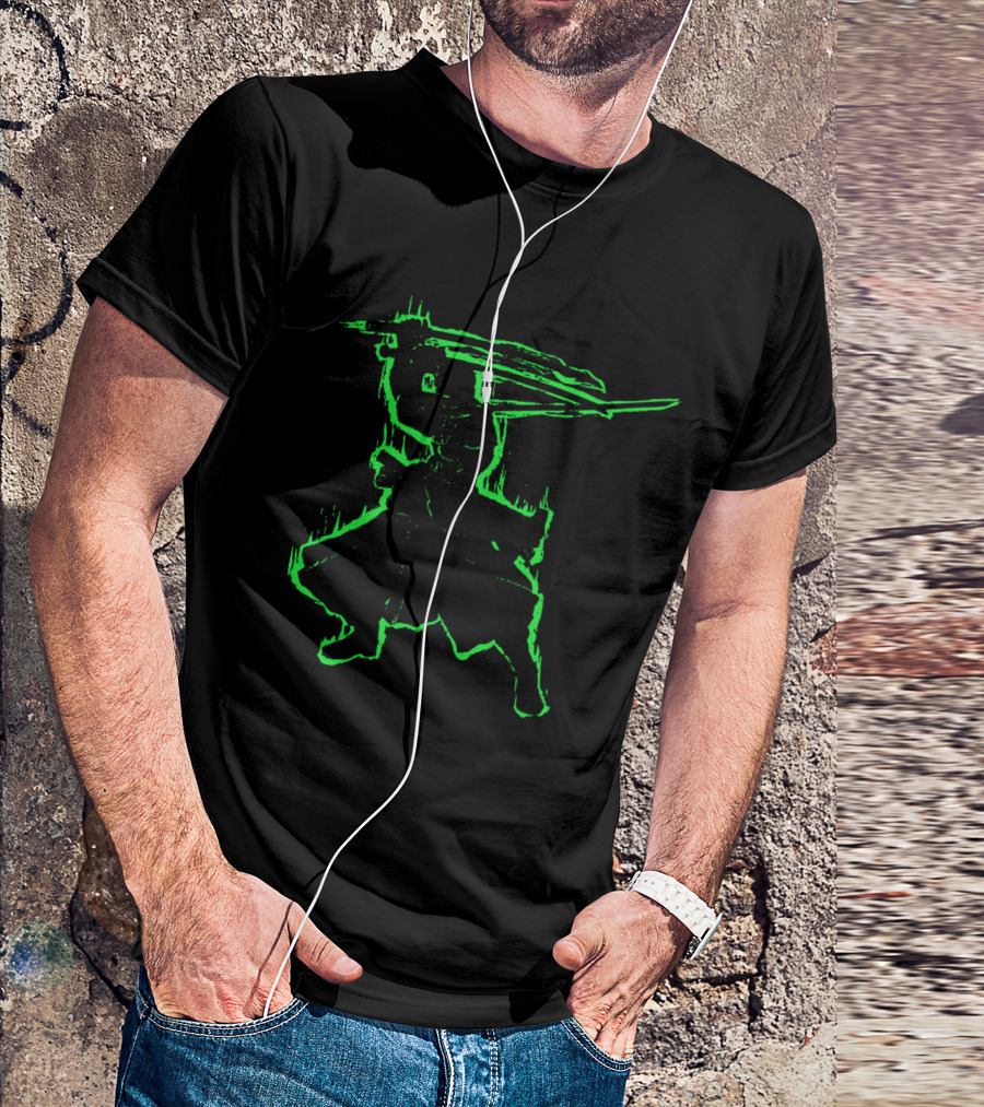 Santoryu Three Sword Style Silhouette In Neon Green T-Shirt