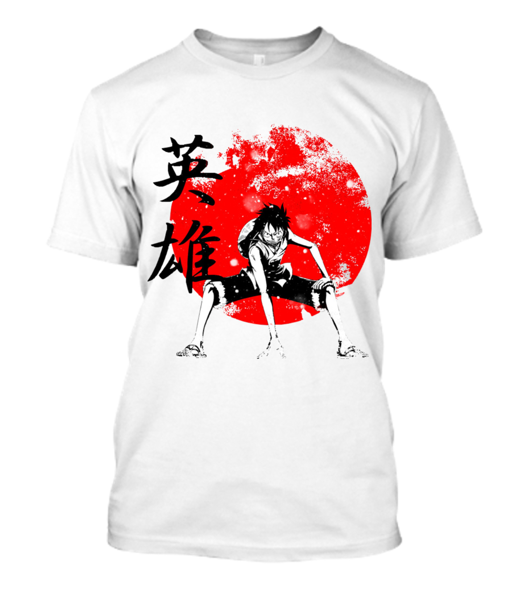One Piece Hero Luffy Japanese Kanji Red Circle T-Shirt