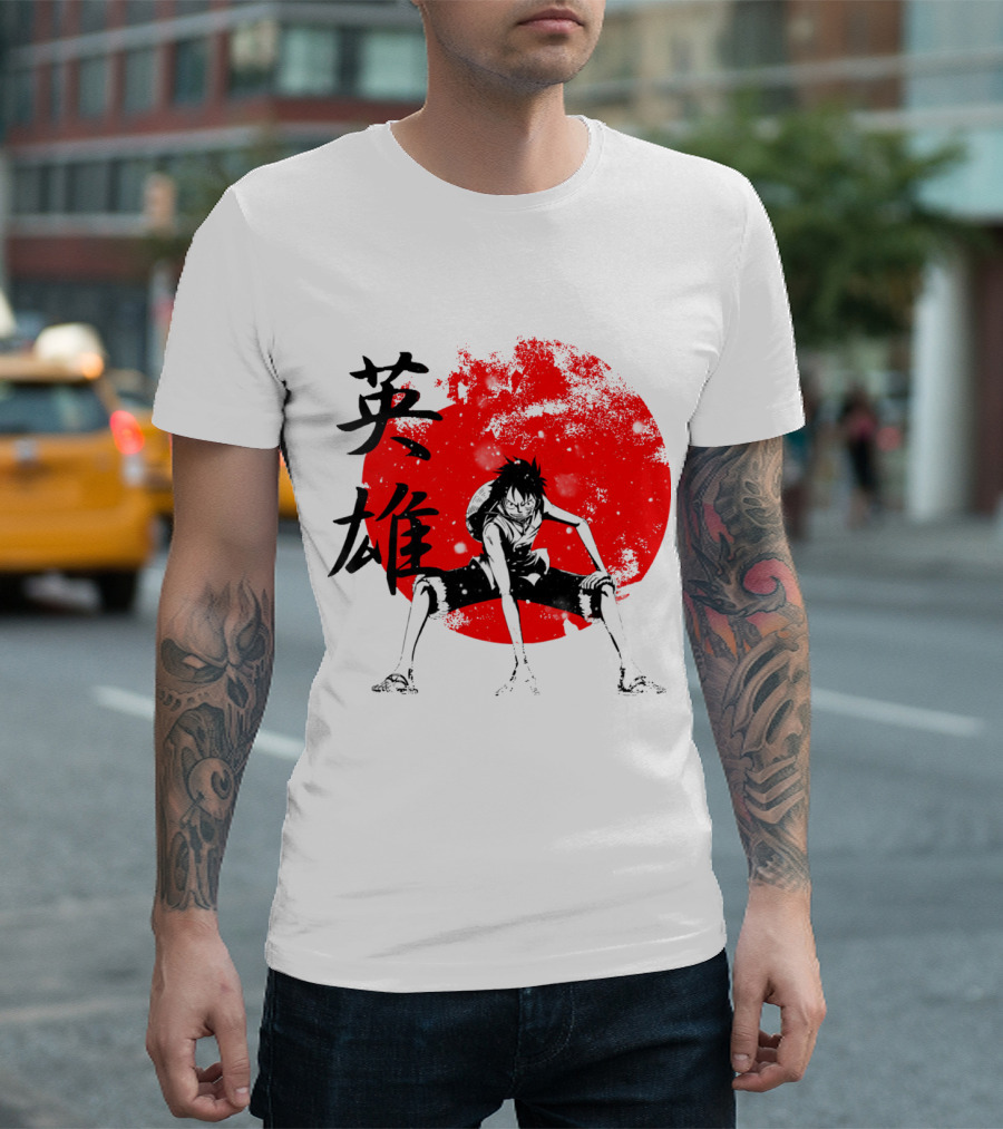 One Piece Hero Luffy Japanese Kanji Red Circle T-Shirt
