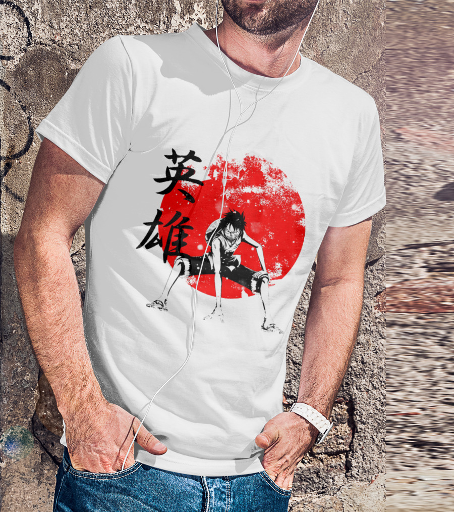One Piece Hero Luffy Japanese Kanji Red Circle T-Shirt