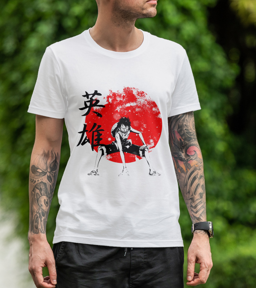 One Piece Hero Luffy Japanese Kanji Red Circle T-Shirt