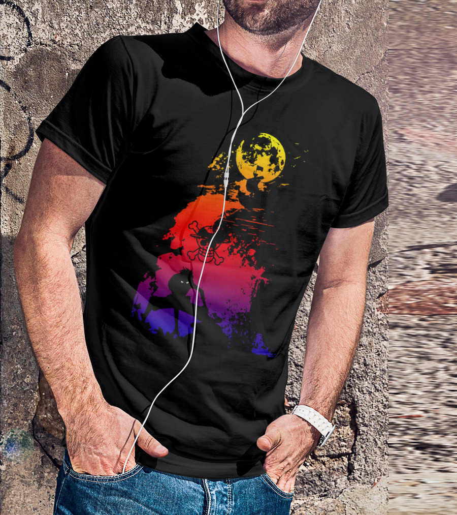 Monkey D. Luffy Shadow Art With Straw Hat Pirate Emblem And Moon T-Shirt