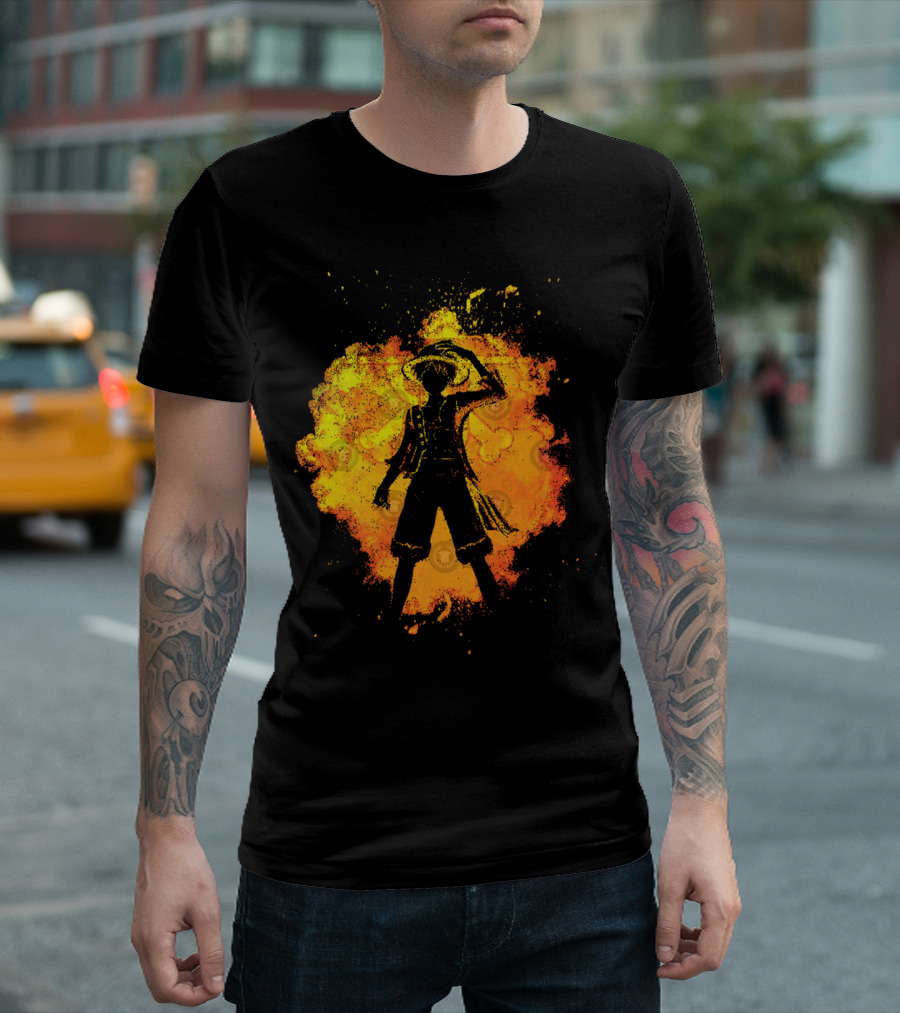 Soul of the Pirate Luffy Fire Silhouette Anime T-Shirt