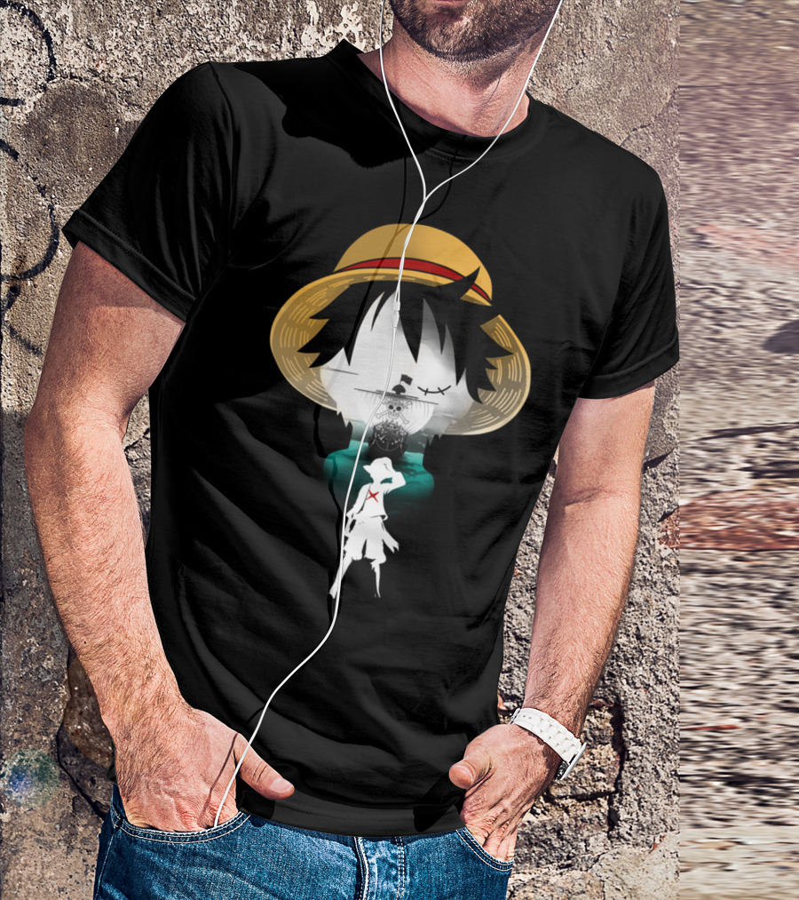 Strawhat Pirate Silhouette Design With Iconic Ship And Sea Adventure T-Shirt