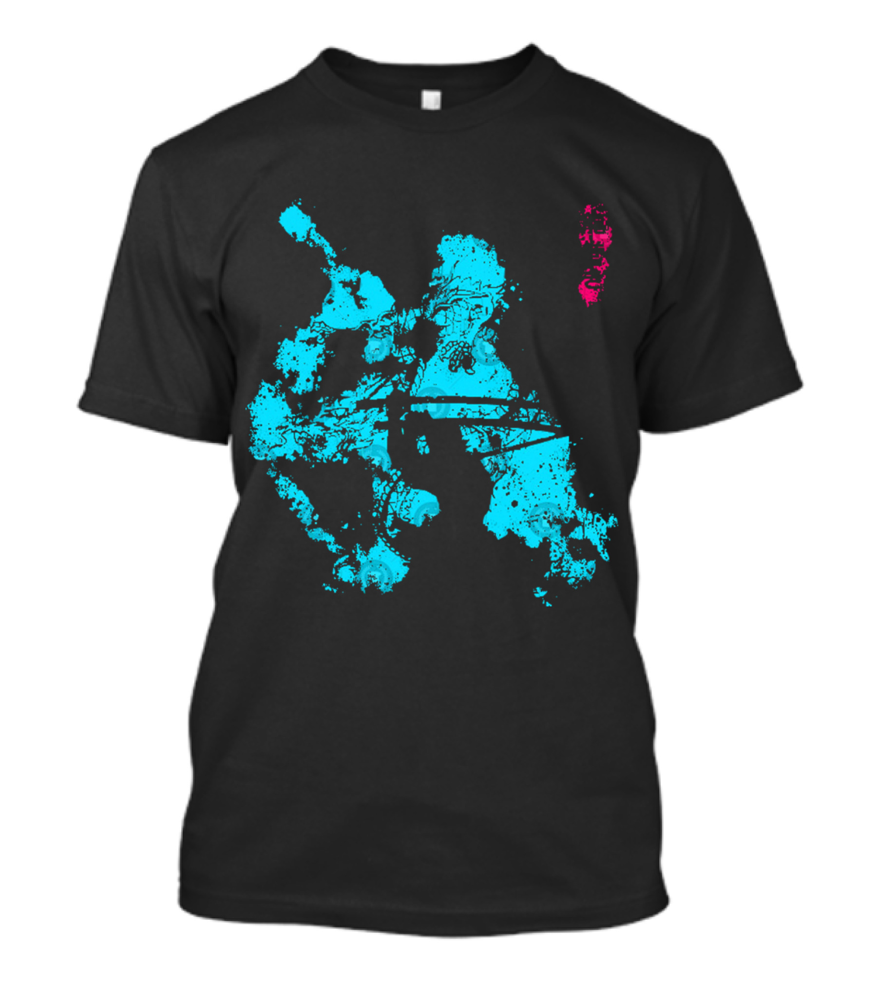 Tastumaki Splatter Art Print In Vibrant Teal And Magenta T-Shirt