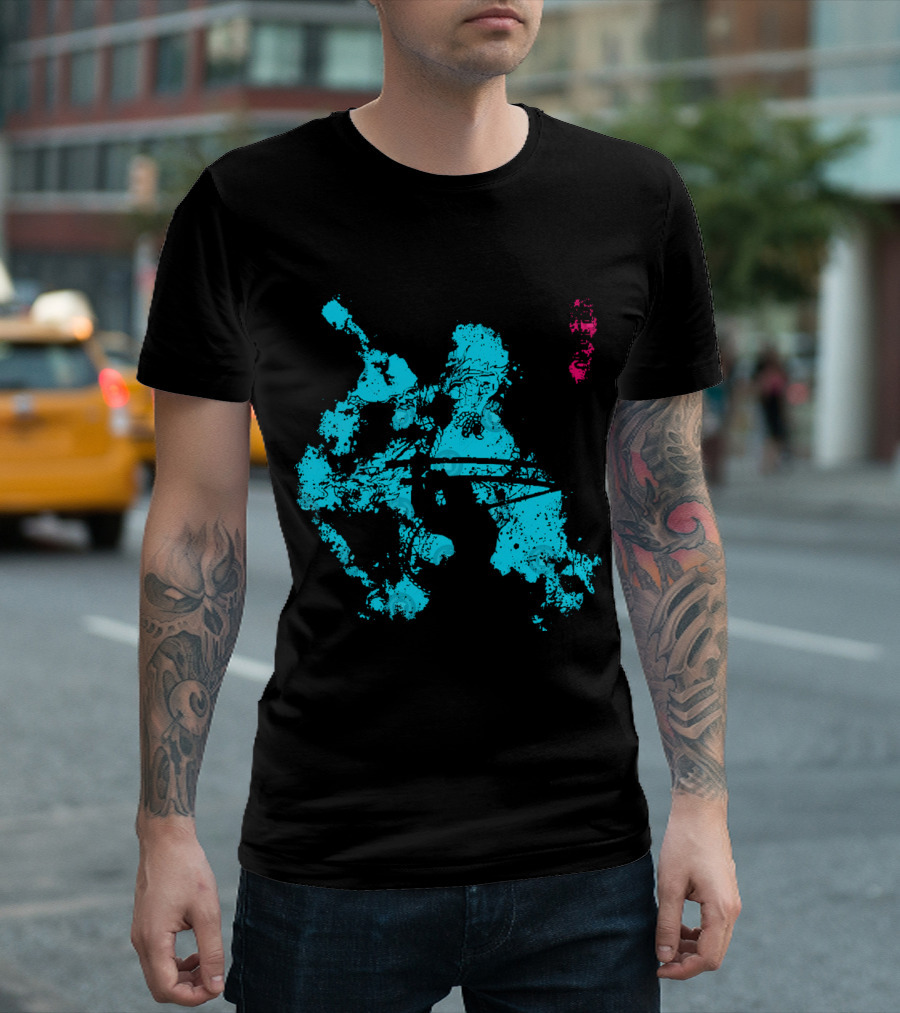 Tastumaki Splatter Art Print in Vibrant Teal and Magenta T-Shirt