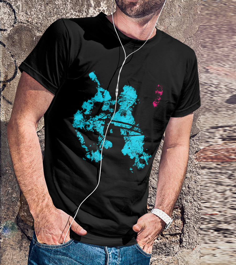 Tastumaki Splatter Art Print In Vibrant Teal And Magenta T-Shirt