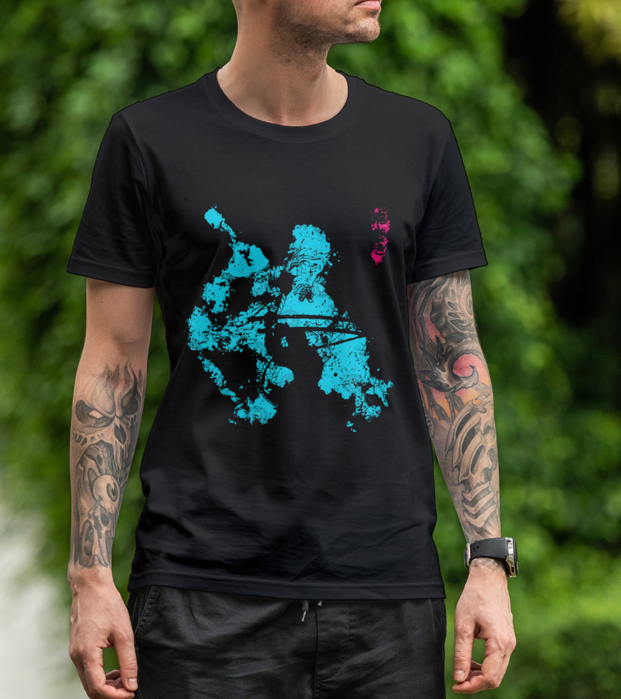 Tastumaki Splatter Art Print In Vibrant Teal And Magenta T-Shirt