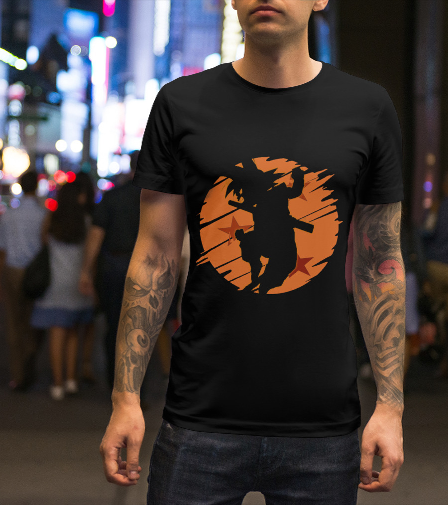 Angry Goku Silhouette Dragon Ball Orange Star Background T-Shirt