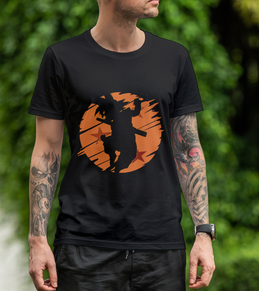 Angry Goku Silhouette Dragon Ball Orange Star Background T-Shirt