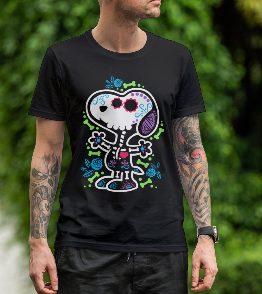 Day Of The Dead Sugar Skull Skeleton Beagle T-Shirt