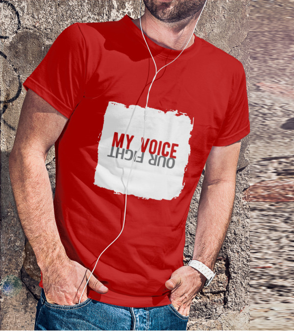 My Voice Our Fight Red And White Distressed Square T-Shirt