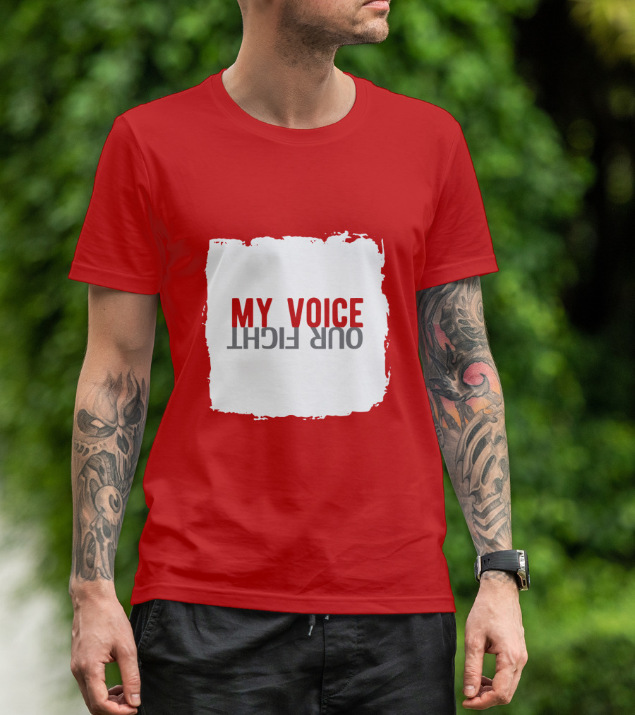 My Voice Our Fight Red And White Distressed Square T-Shirt