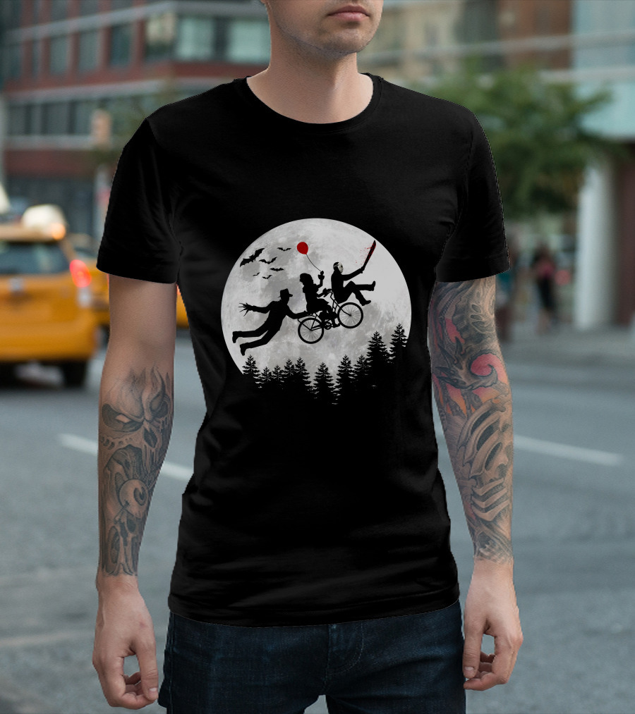 Halloween Horror Movies Icons Under Full Moon T-Shirt