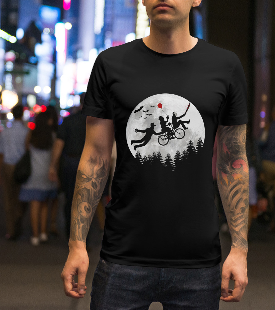 Halloween Horror Movies Icons Under Full Moon T-Shirt
