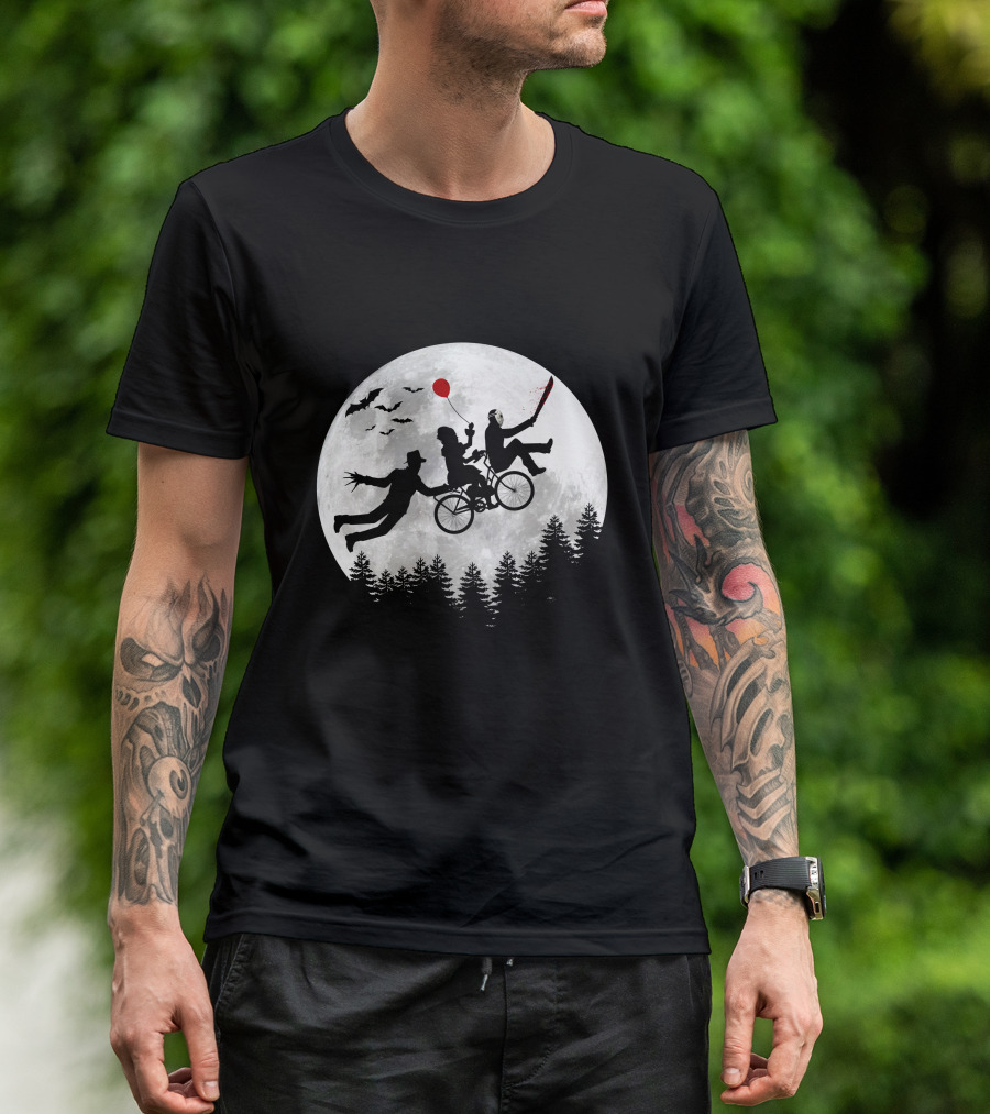 Halloween Horror Movies Icons Under Full Moon T-Shirt