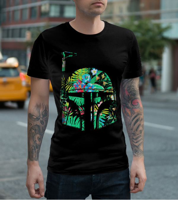 Tropical Floral Boba Fett Helmet T-Shirt