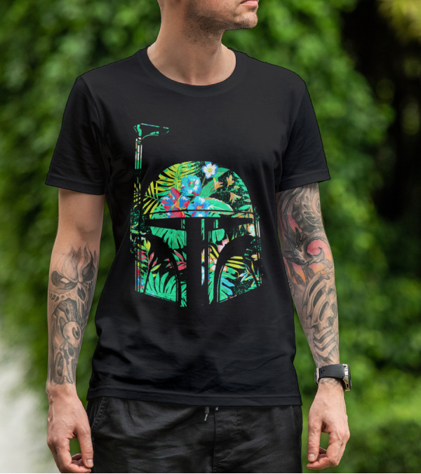 Tropical Floral Boba Fett Helmet T-Shirt