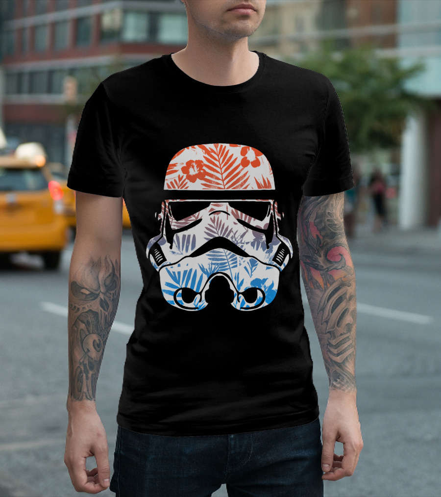 Tropical Trooper Helmet Floral Red and Blue T-Shirt