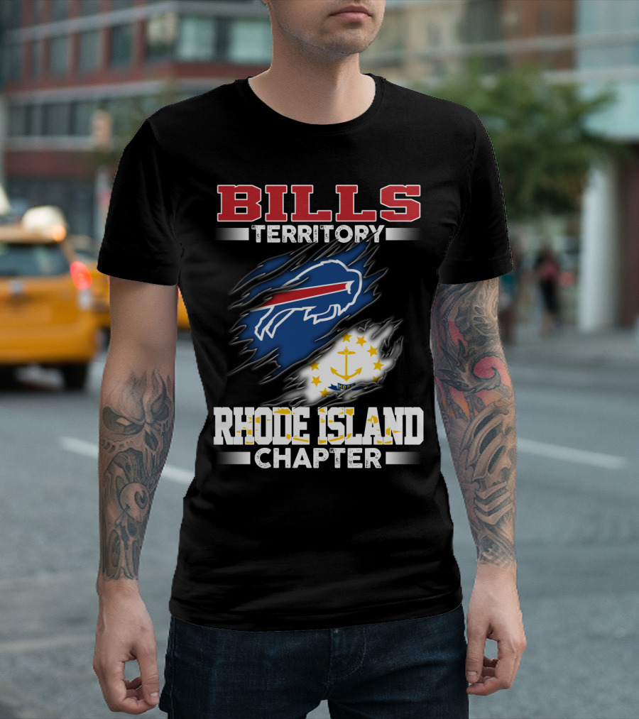 BILLS Territory Rhode Island Chapter Logo with Buffalo and State Flag T-Shirt