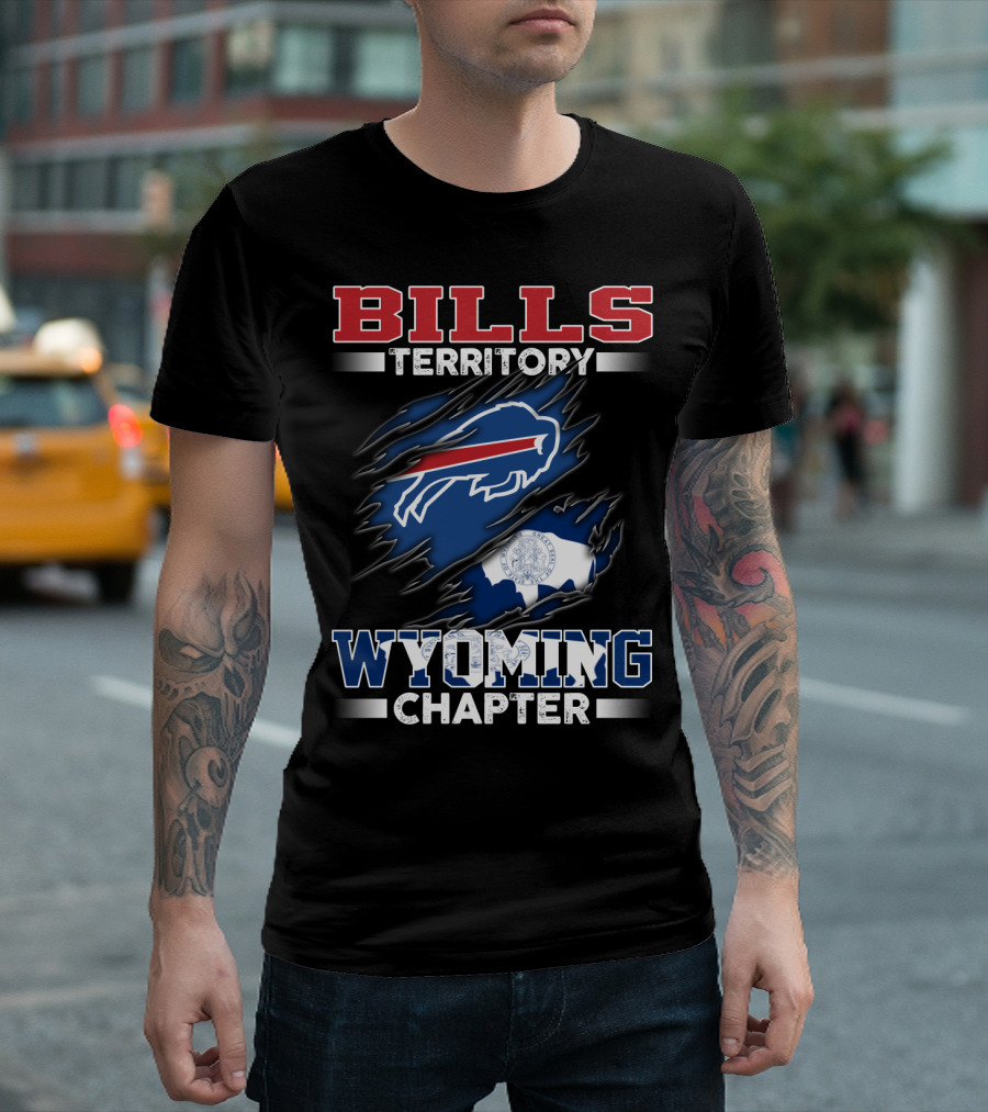 BILLS Territory Wyoming Chapter Buffalos Logo and State Flag T-Shirt