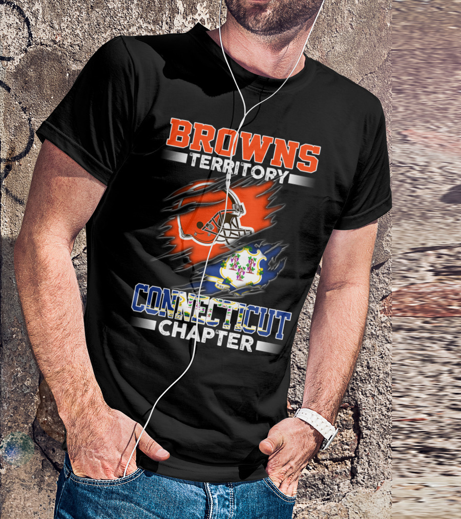Browns Territory Connecticut Chapter Football Helmet Emblem State Flag T-Shirt