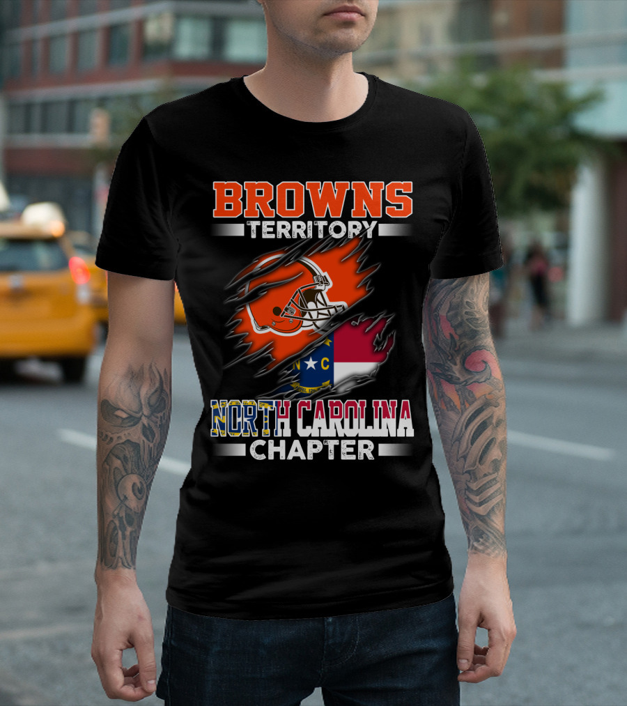 Browns Territory North Carolina Chapter Football Helmet And State Flag T-Shirt