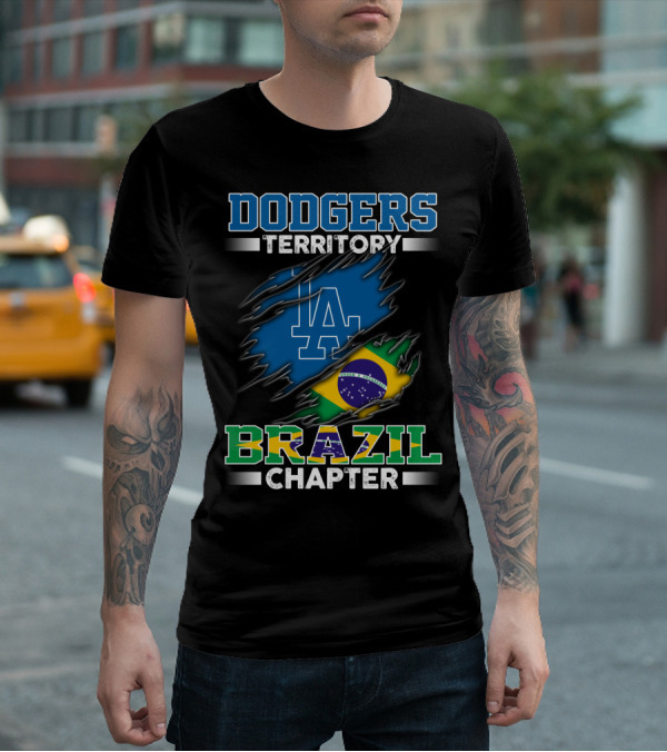 DODGERS TERRITORY BRAZIL CHAPTER LA Logo Brazilian Flag T-Shirt