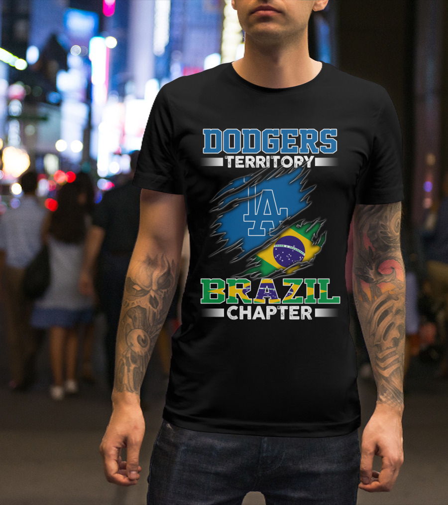 DODGERS TERRITORY BRAZIL CHAPTER LA Logo Brazilian Flag T-Shirt