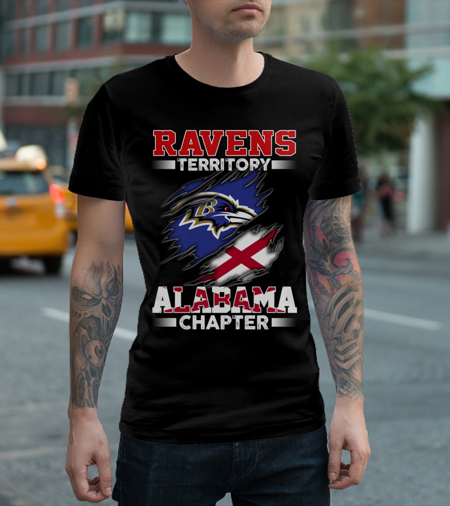 Ravens Territory Alabama Chapter Baltimore Ravens Logo And Alabama Flag T-Shirt