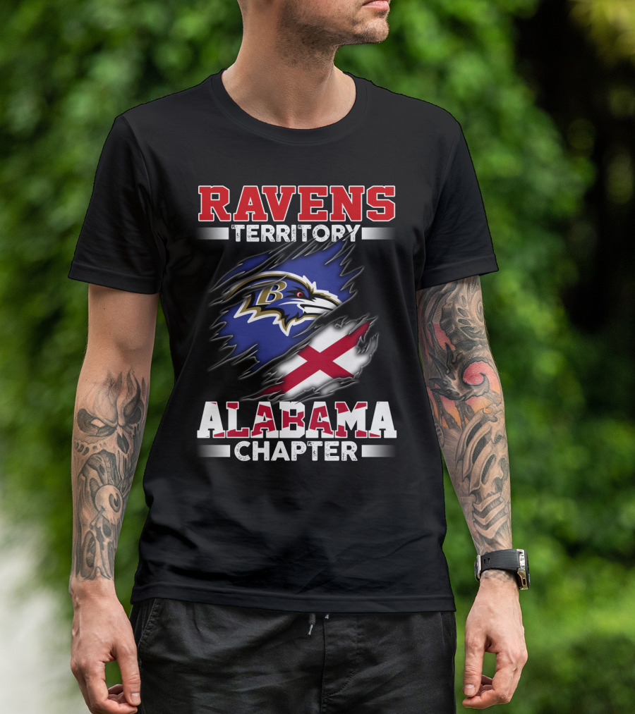 Ravens Territory Alabama Chapter Baltimore Ravens Logo And Alabama Flag T-Shirt