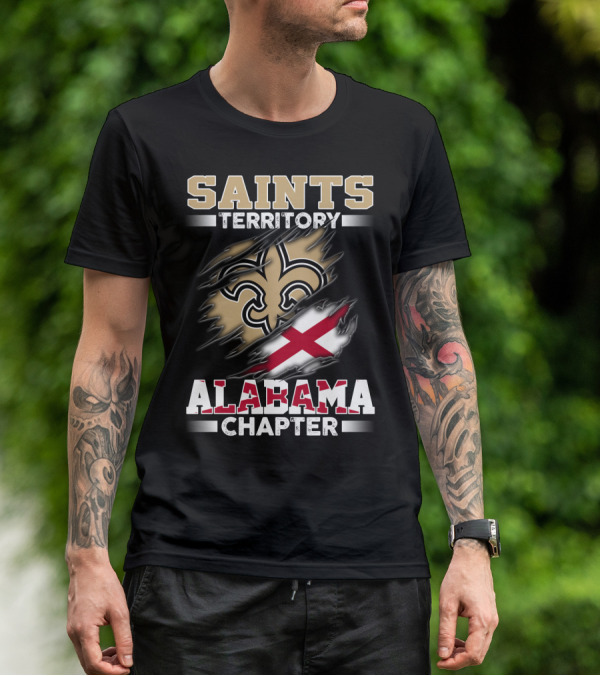 Saints Territory Alabama Chapter Fleur-De-Lis Cross Flag T-Shirt