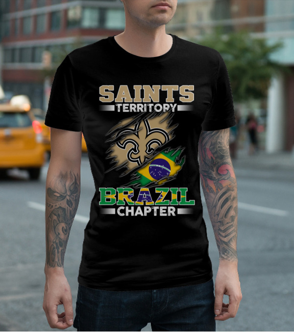 Saints Territory Brazil Chapter Fleur-De-Lis Brazilian Flag T-Shirt