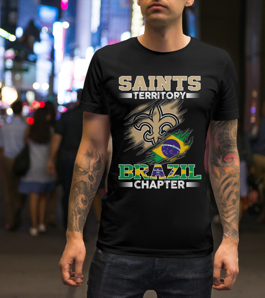 Saints Territory Brazil Chapter Fleur-De-Lis Brazilian Flag T-Shirt