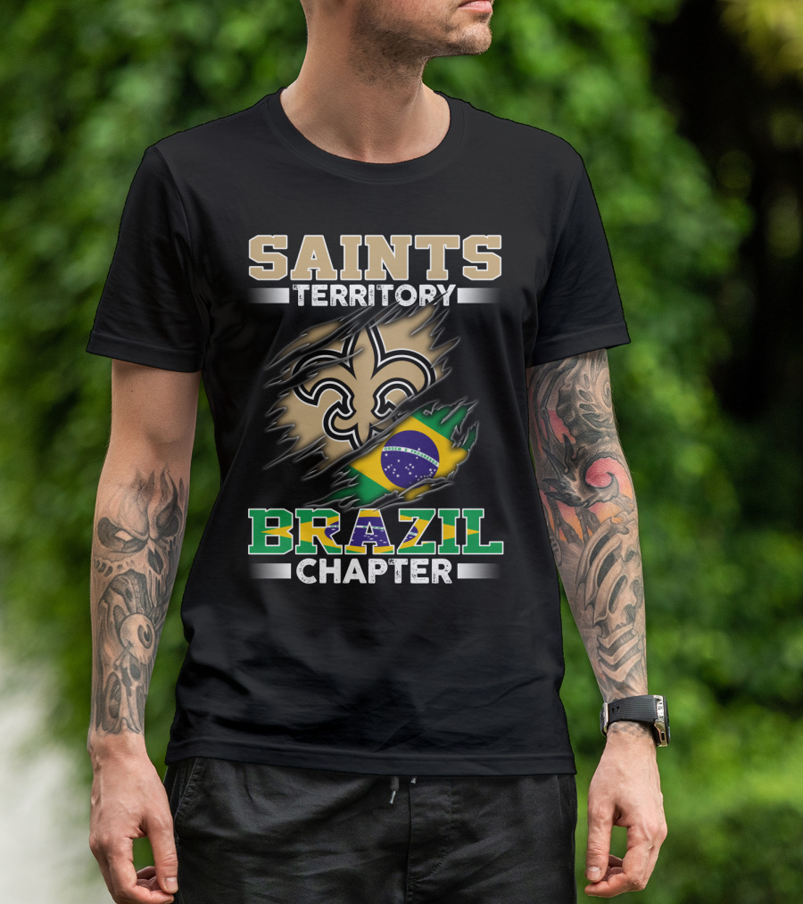 Saints Territory Brazil Chapter Fleur-De-Lis Brazilian Flag T-Shirt
