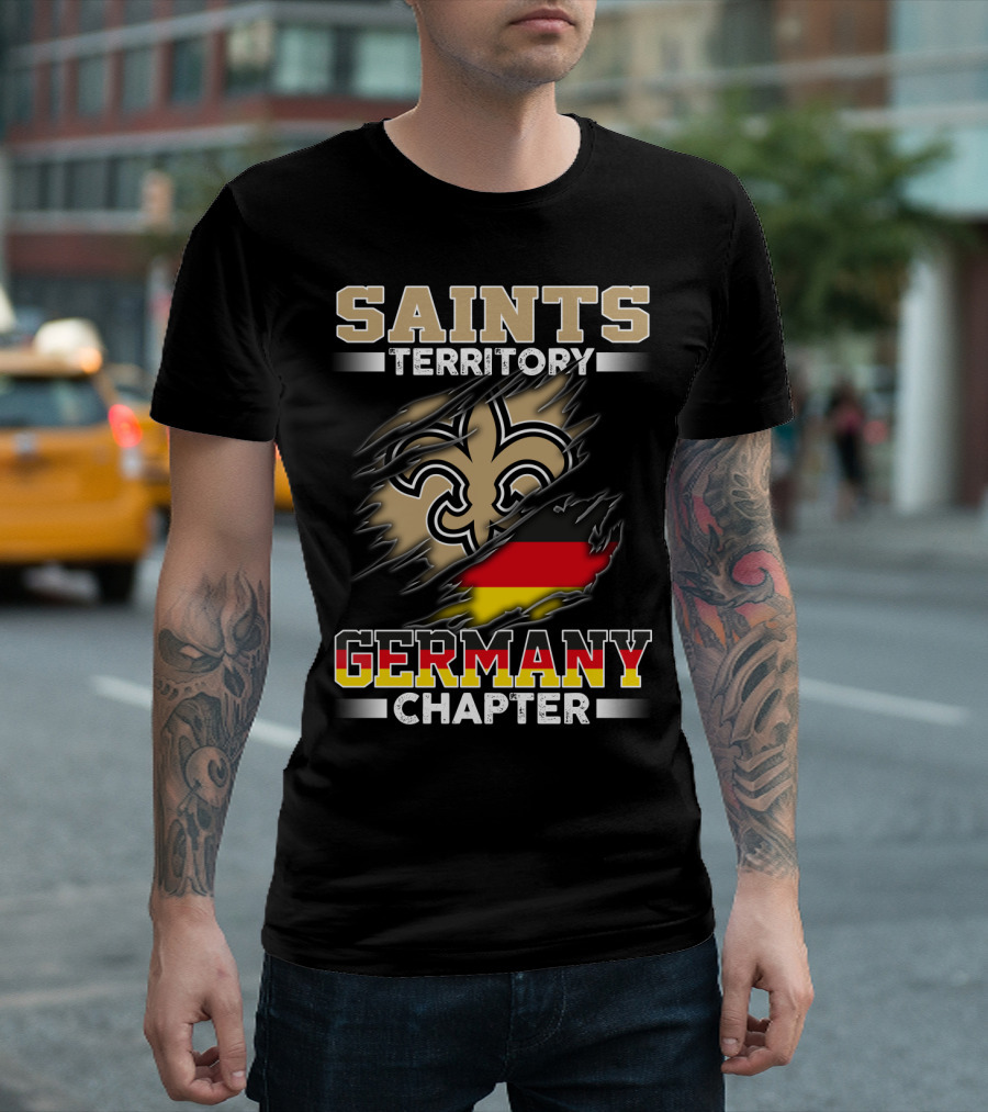 Saints Territory Germany Chapter Fleur-De-Lis German Flag Ripping T-Shirt