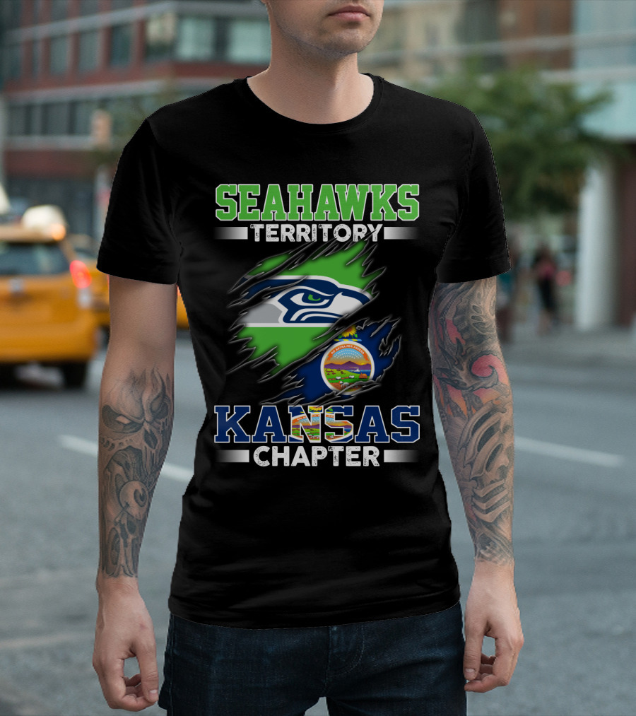 Seahawks Territory Kansas Chapter Flag Logo Fan Group T-Shirt