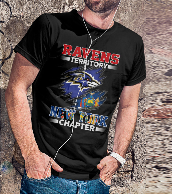 Ravens Territory New York Chapter Baltimore Ravens Logo And New York State Flag T-Shirt