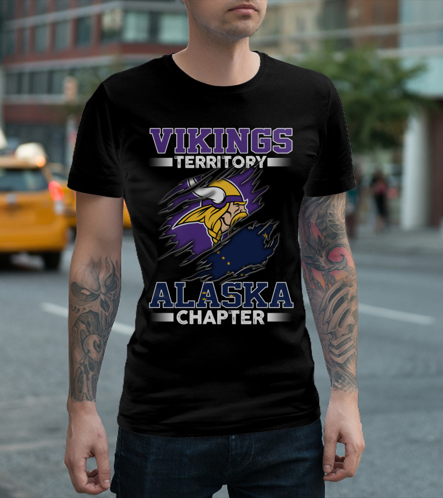 Vikings Territory Alaska Chapter Viking Helmet and Alaska Flag T-Shirt