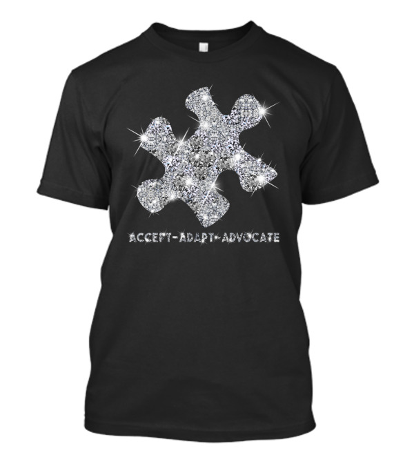 Accept Adapt Advocate Silver Glitter Puzzle Piece T-Shirt