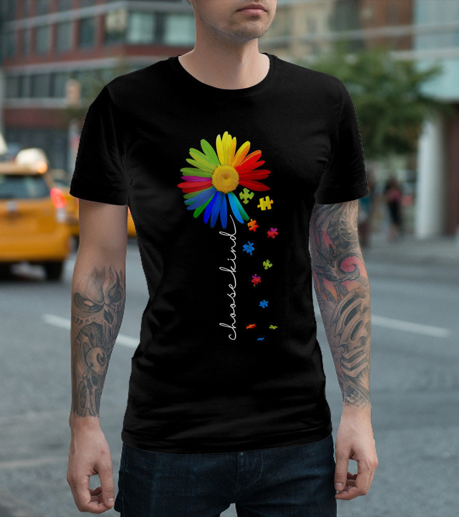 Choose Kind Rainbow Flower with Puzzle Pieces T-Shirt