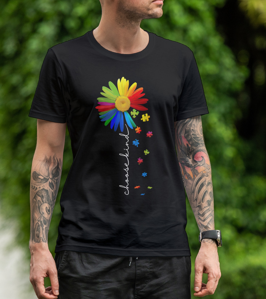 Choose Kind Rainbow Flower With Puzzle Pieces T-Shirt